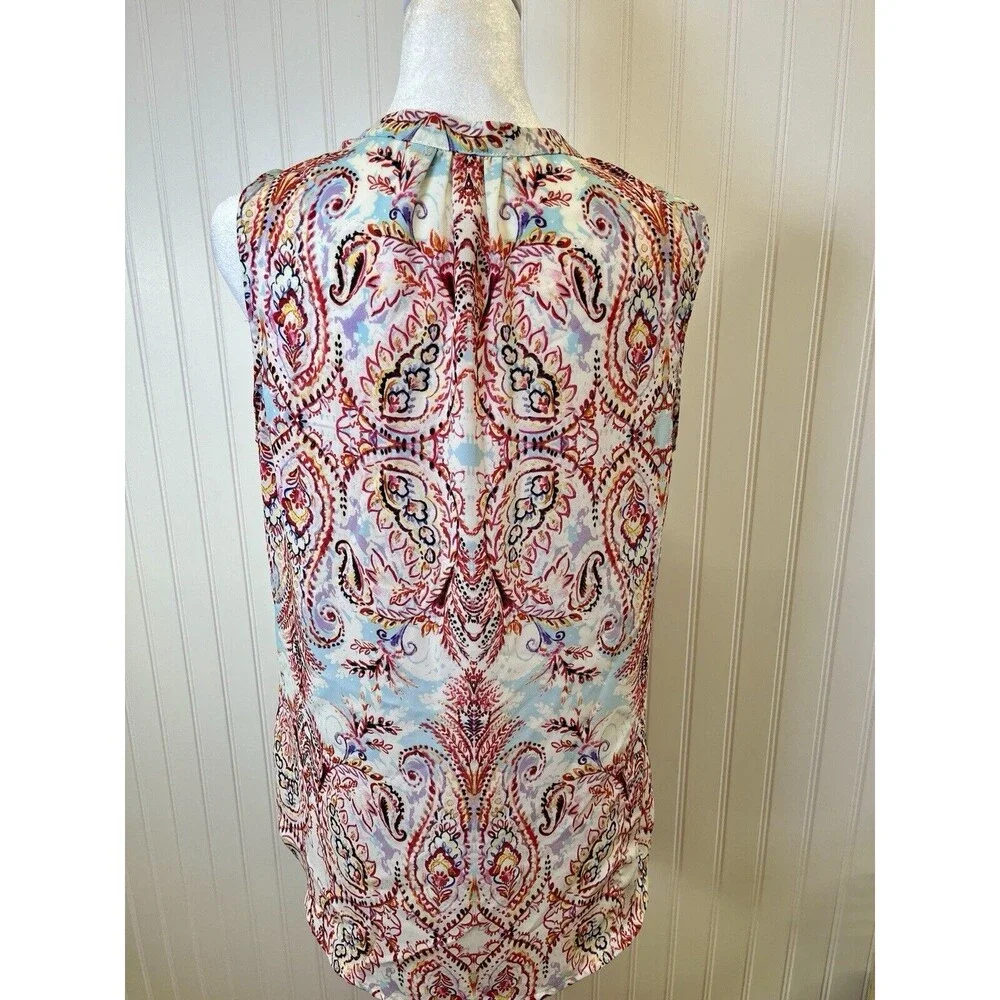 Rose & Olive Sleeveless Peasant Style Blouse, Tie Neck,‎ Gorgeous Colors, Sz Med - Picture 7 of 11